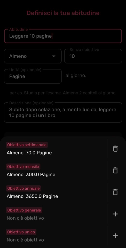 Obiettivo numerico HabitNow